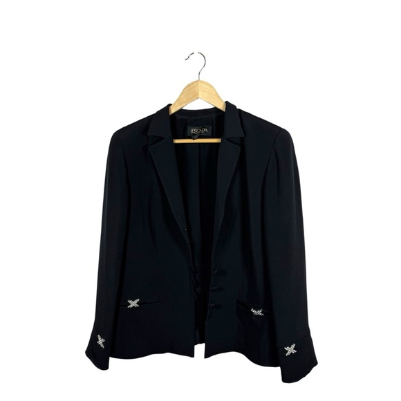 VINTAGE Escada Women’s 100% Silk Blazer Crystal X Brooches Size 42 (L) - Picture 1 of 7